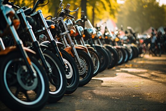 motorcycles parked on the motorcycles parking lot on gathering or event, AI Generated