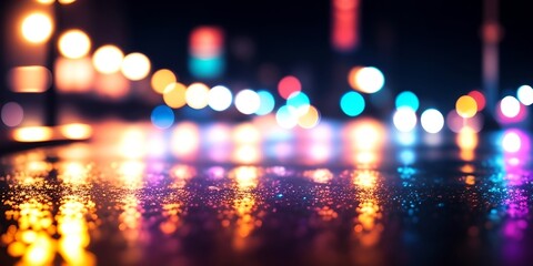 Fototapeta na wymiar Wet city road with lights, generative ai