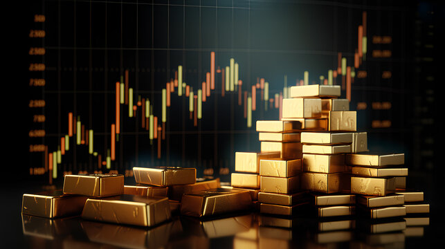 Stock market business graph chart with gold bars, Gold market and crude oil market, Generative AI