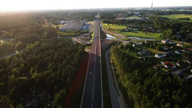 Road construction of Kekava Bypass highway ir Latvia. New section of the road A7 Riga &ndash; Bauska and a part of the international road E67 Via Baltica