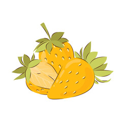 Vector illustration of ripe strawberries in yellow color. Fresh summer berry.