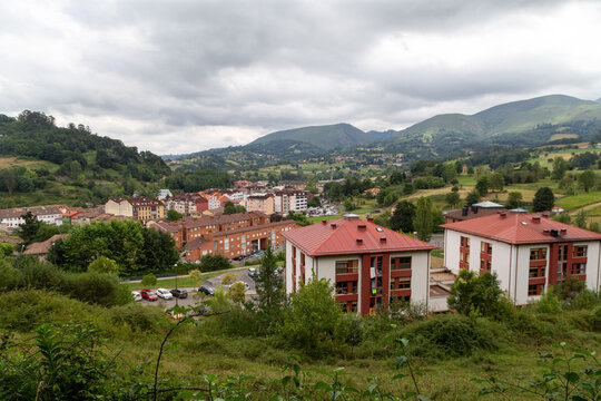 View of the town of Infiesto in Asturias. Pilona, Spain.