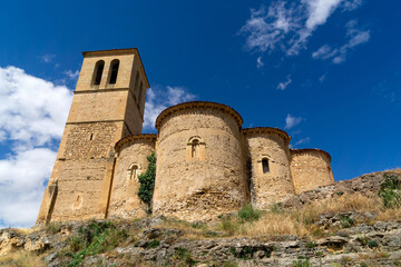 Fototapeta na wymiar Low angle of the church of the Vera Cruz (13th century), in the city of Segovia. Castile and Leon, Spain