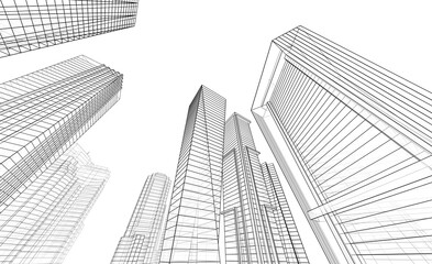 Fototapeta premium Modern city sketch 3d rendering