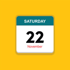 november 22 saturday icon with yellow background, calender icon