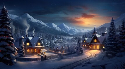 Naklejka premium Christmas Night in the Village