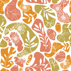 Autumn leaves seamless pattern. Season floral watercolor drawn wallpaper. Fall leaf nature background.