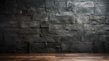A backdrop featuring a textured surface resembling dark black or anthracite gray stone and concrete. This wall facade carries the appearance of plaster or a blackboard, resembling  - obrazy, fototapety, plakaty