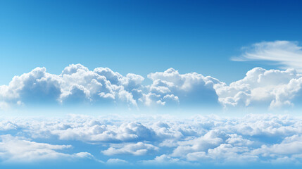 Fototapeta premium A panoramic banner featuring a background of blue sky adorned with drifting white clouds 