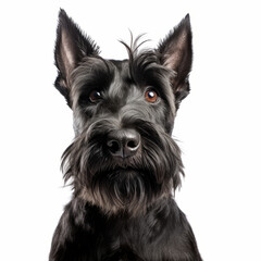 Isolated Scottish Terrier Dog with Visibly Sad Expression on White Background
