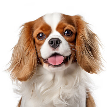 Smiling Cavalier King Charles Spaniel Dog with White Background - Isolated Image