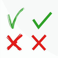 Check mark icon button box frame. Symbols yes or no icons. Green and red, Not and ok checklist sign.