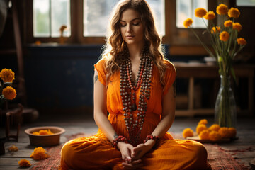 Meditative Moment with a Mala Necklace Generative AI