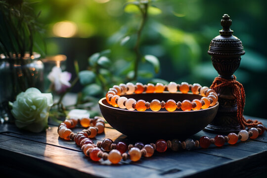 Meditative Moment with a Mala Necklace Generative AI