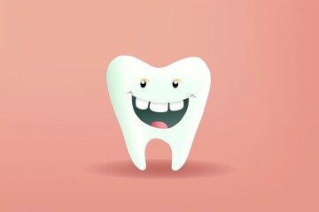 A cartoon tooth with a smiling expression, set against a orange flat background
