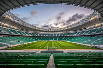 A soccer stadium, aerial view - Generative AI