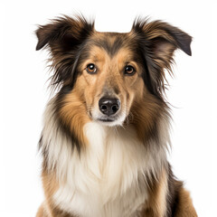 Isolated Collie Dog with Visibly Sad Expression on White Background
