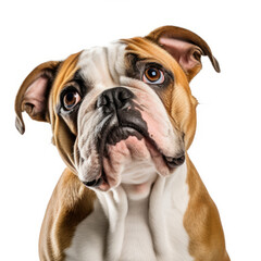 Confused Bulldog Dog with Tilted Head Looking Isolated on White Background