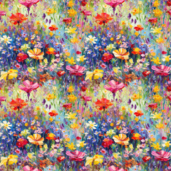oil painting colorful summer sea of flower seamless