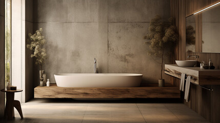 Modern minimalist Japanese wabi-sabi style bathroom interior