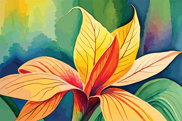 Naklejka premium Canna Flower Watercolor Art