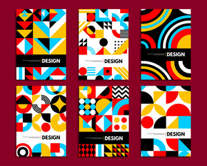 Abstract Bauhaus posters with geometric pattern, vector backgrounds or covers. Modern or retro Bauhaus, Swiss and Scandinavian pattern posters with geometric colors and trendy shape elements