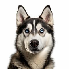 Isolated Siberian Husky Dog with Tilted Head on White Background