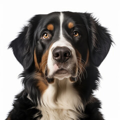 Isolated Bernese Mountain Dog with White Background - Confused Dog with Tilted Head Image