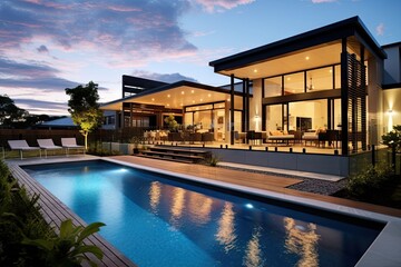 Fototapeta premium Contemporary architectural home situated in Brisbane, Queensland, Australia, designed by a skilled architect in the field.
