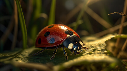 ladybug close-up on blade of grass