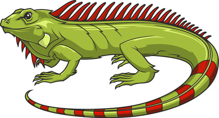 Cartoon iguana mascot, lizard animal or green reptile for sport team club, vector emblem. Varsity sport league mascot, aggressive iguana for soccer, rugby or basketball and volleyball or football game