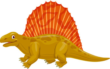 Dimetrodon dinosaur cheerful cartoon character. Prehistoric dinosaur, Jurassic era reptile or extinct Dimetrodon animal cute vector mascot. Paleontology lizard funny personage or childish character