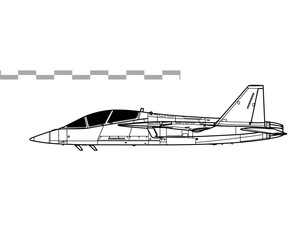 Boeing Saab T-7A Red Hawk. Boeing T-X. Vector drawing of supersonic advanced trainer aircraft. Side view. Image for illustration and infographics.