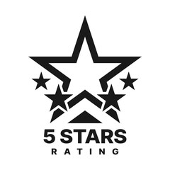 Five stars rating, best award icon of service quality review. 5 rate stars vector silhouettes, customer satisfaction feedback, top choice, high quality, first place prize and reward symbol