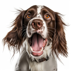 Fototapeta premium Isolated White Background Image of Angry Growling English Springer Spaniel Dog
