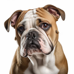 Isolated Bulldog Dog with Visibly Sad Expression on White Background