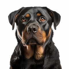 Obraz premium Isolated Rottweiler Dog with Visibly Sad Expression on White Background