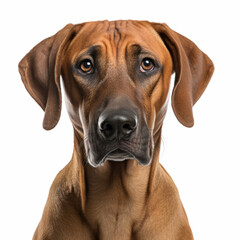 Obraz premium Isolated Rhodesian Ridgeback Dog with Visibly Sad Expression on White Background