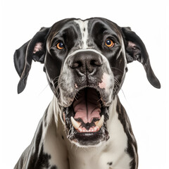 Angry Great Dane Dog Growling Aggressively on Isolated White Background