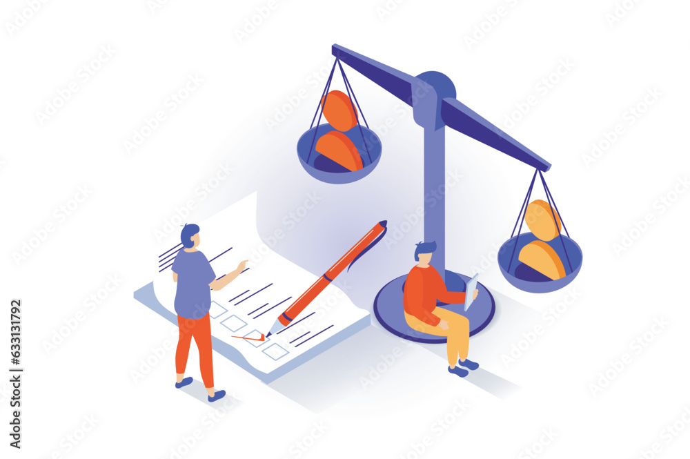 Aufkleber election and voting concept in 3d isometric design. people making decision and choosing candidate or