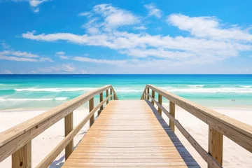 Photo sur Plexiglas Descente vers la plage Destin, Florida showcases a charming boardwalk that offers a stunning perspective of a beach house and the vast expanse of the ocean. A wooden pathway extends along the exterior of the beach house