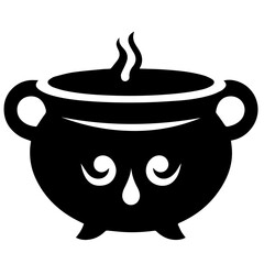 black cauldron with boiling magic potion