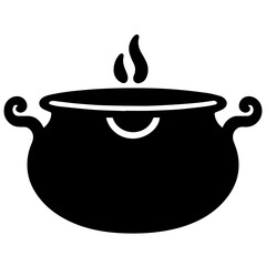 black cauldron with boiling magic potion