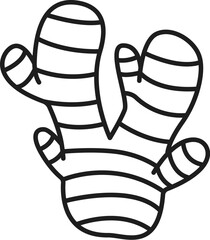 Ginger root outline icon. Vector rhizome of ginger kitchen seasoning. Fragrant herb condiment, culinary seasoning used in medicine, spicy food