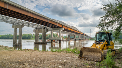 bridge construction over Missouri River near Rocheport in Missouri as seen from Katy Trail