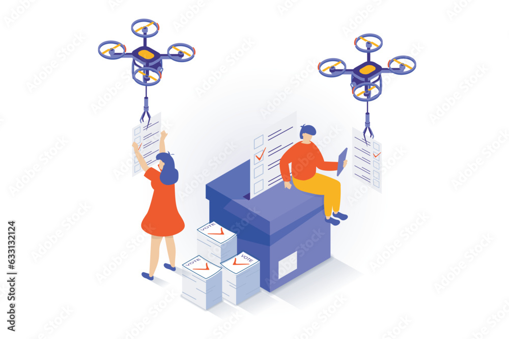 Poster election and voting concept in 3d isometric design. people hold elections with politicians and party