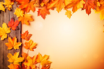 Naklejka na ściany i meble Autumn background with beautiful maple leaves with copy space. Generative AI. 