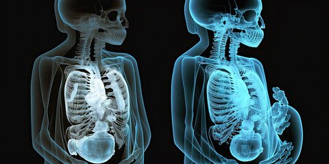 Pregnancy X-ray: X-ray of pregnant woman's pelvis and fetus - Generative AI - obrazy, fototapety, plakaty