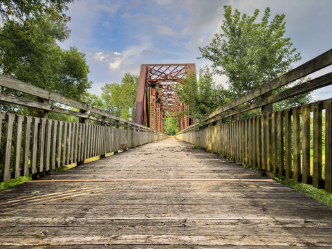 trestle on Katy Trail in Missouri over Auxvasse Creek near Mokane - 237 mile bike trail stretching across most of the state of Missouri converted from abandoned railroad