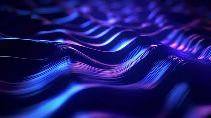 Fotobehang Holographic Neon Fluid Waves Dark Background, abstract background with waves, Generative AI © suriya